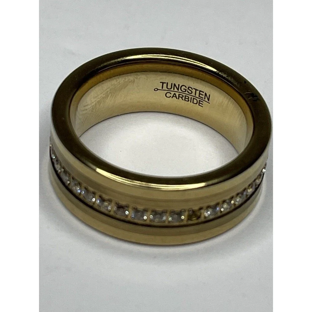 Wedding Eternity Band Gold Tungsten Carbide Cubic Zirconia 8mm Ring Size 9 FLAW